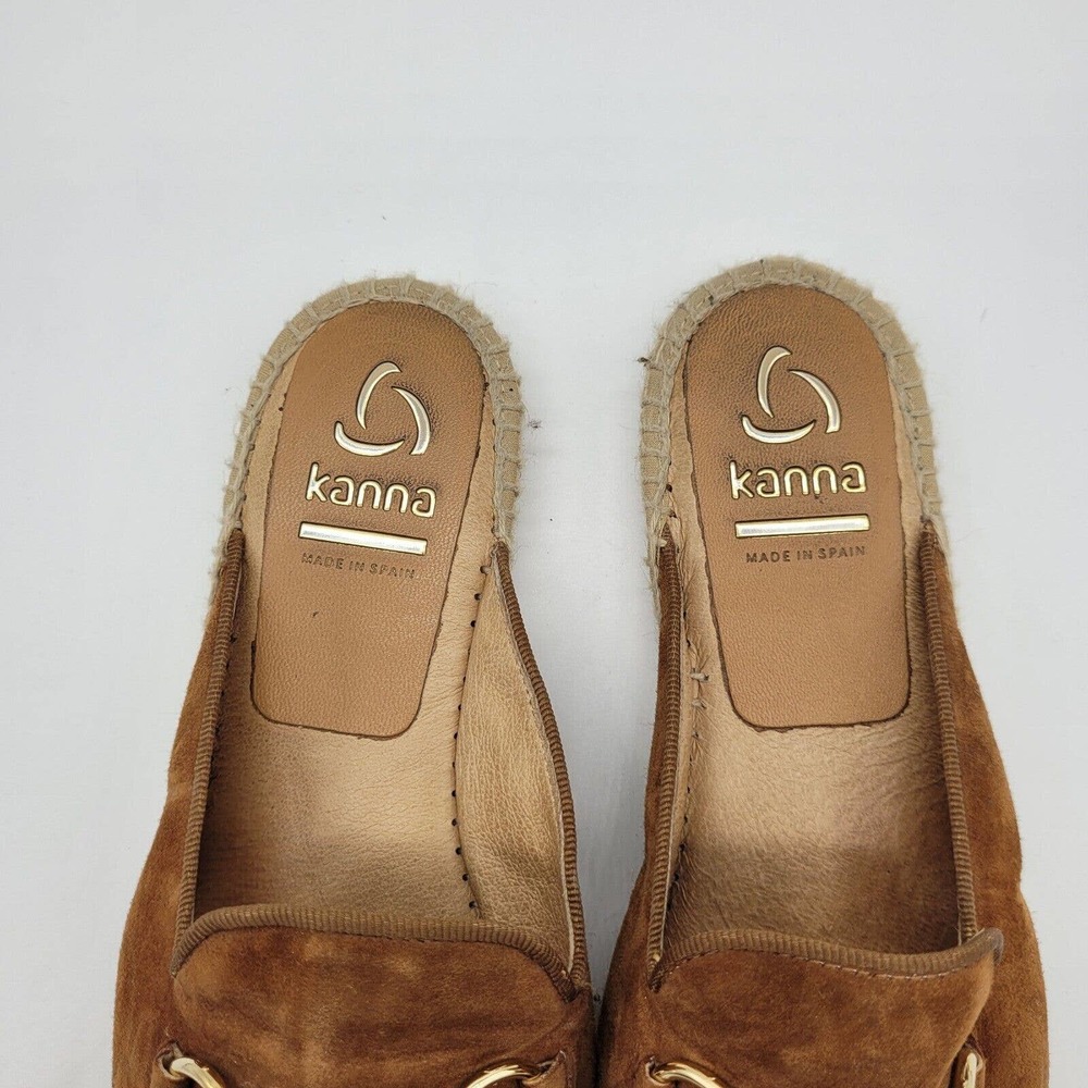 Kanna Brown Suede Mules with Gold Accents - Picture 3 of 9